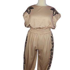 Shein X Jola Plus Graphic Print Padded Shirred Jumpsuit
